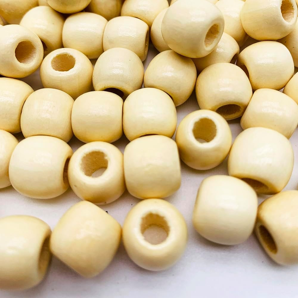 600Pcs Large Hole Wooden Beads Vintage round Natural Wood Hair Bead, 5 Colors 12