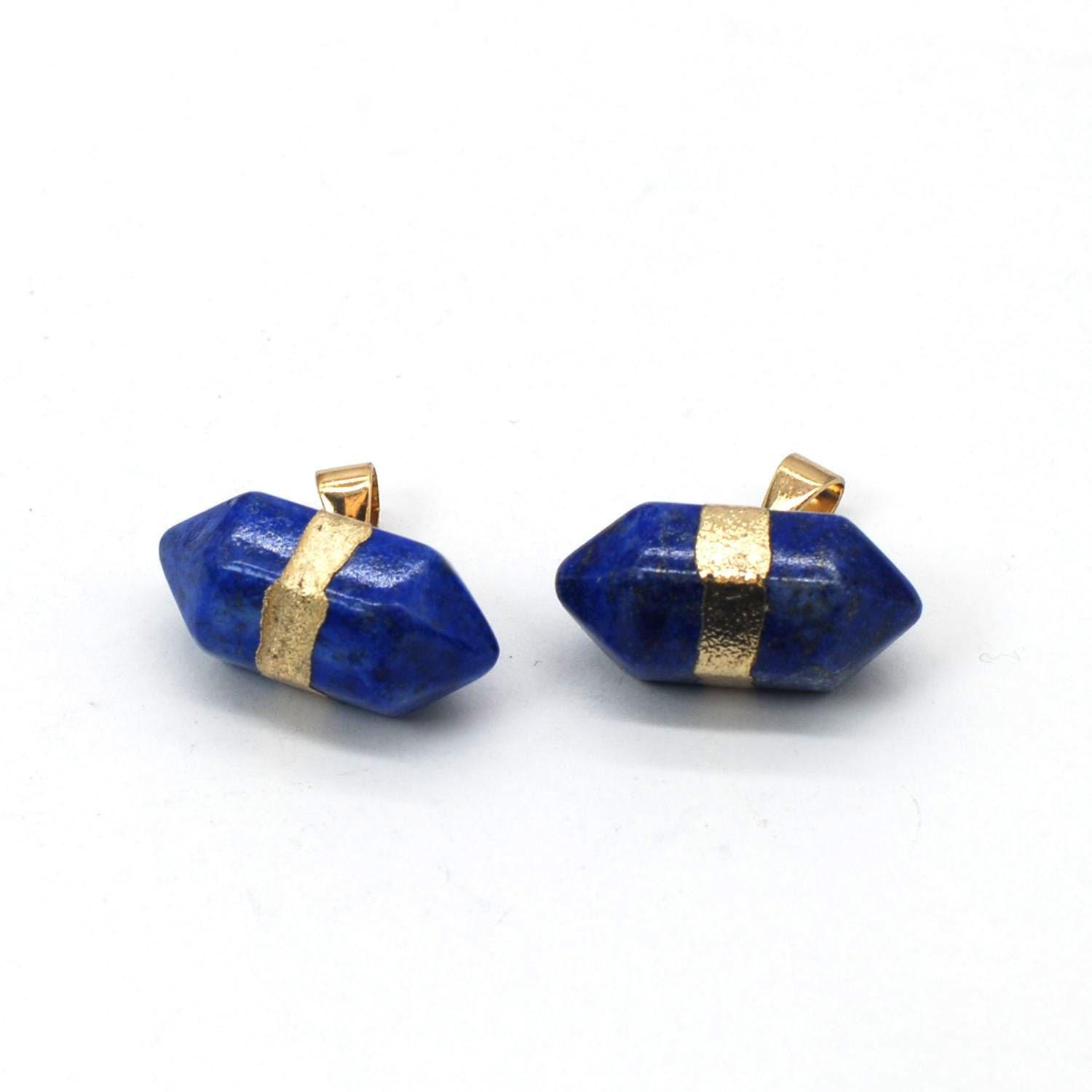 1PC Genuine Cylinder With Points Lapis Lazuli Gemstone Pendant NBM25-4