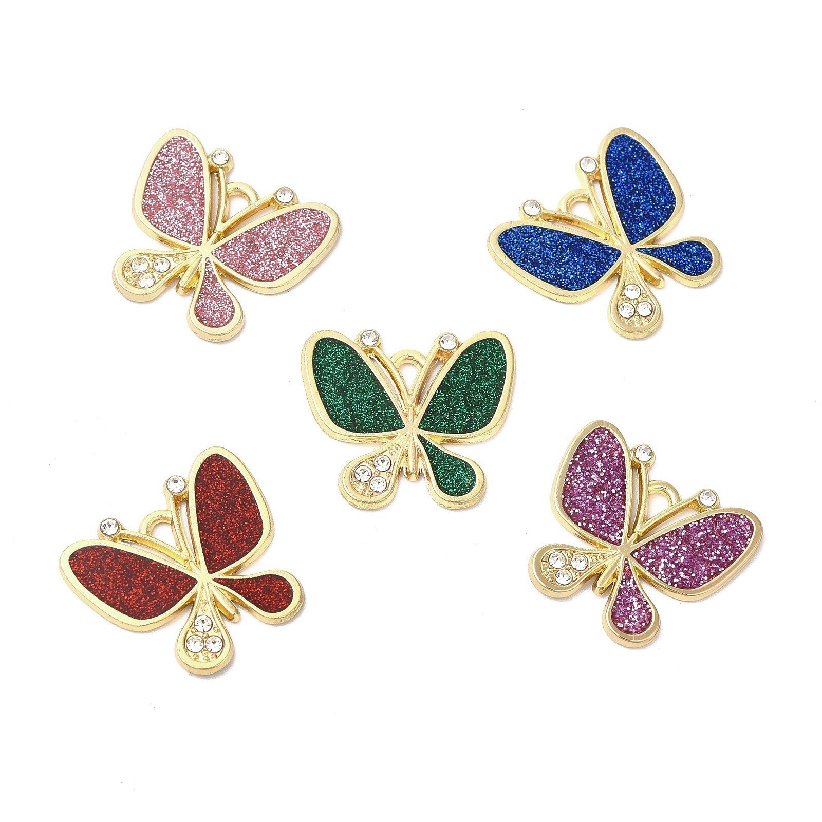 100Pcs Golden Butterfly Enamel Pendants for Jewelry Making with Glitter Powder