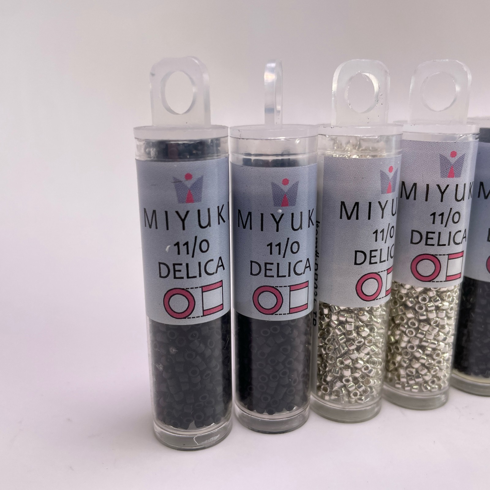 Miyuki Delica 11/0 Seed Bead Lot 6 Tubes 7.2g Matte Black Silver DB310 DB035