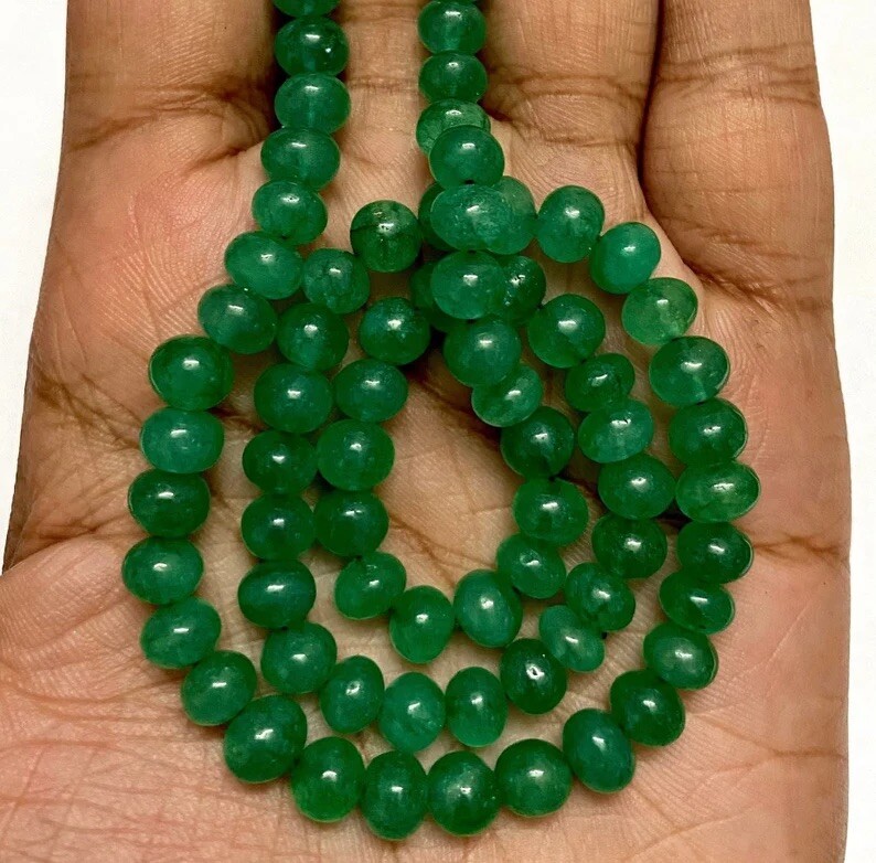 AAA+ Natural Green Barrel Smooth Rondelle Beads 6-7 mm Green Barrel Gemstone