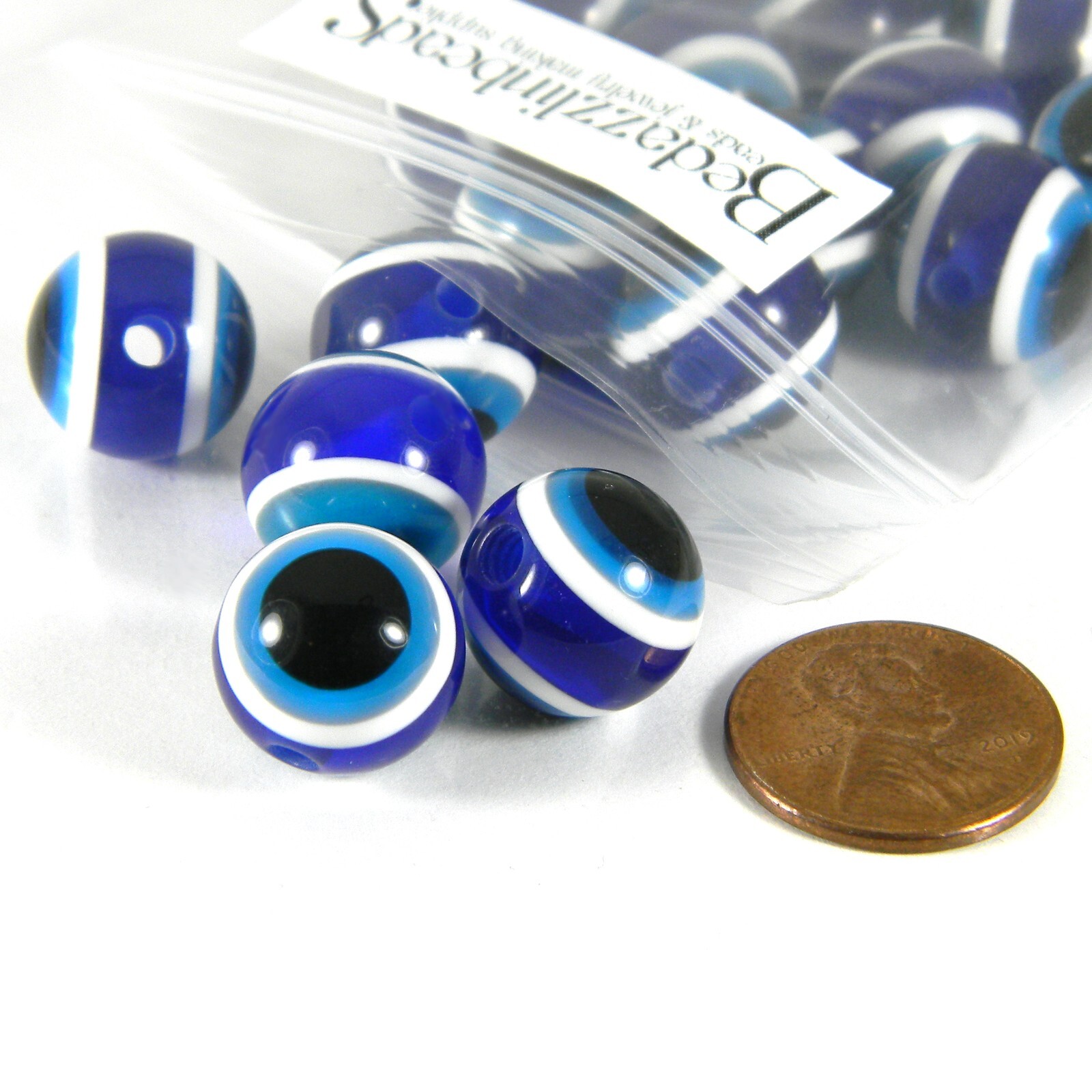30 Big 14mm Round Blue White Black Plastic Acrylic Loose Evil Eye Resin Beads