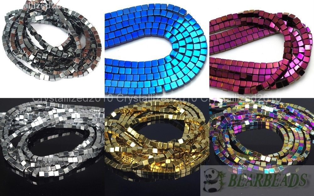 Natural Hematite Gemstone Square Cube Silver Gold Multi-color Beads 16″ Healing