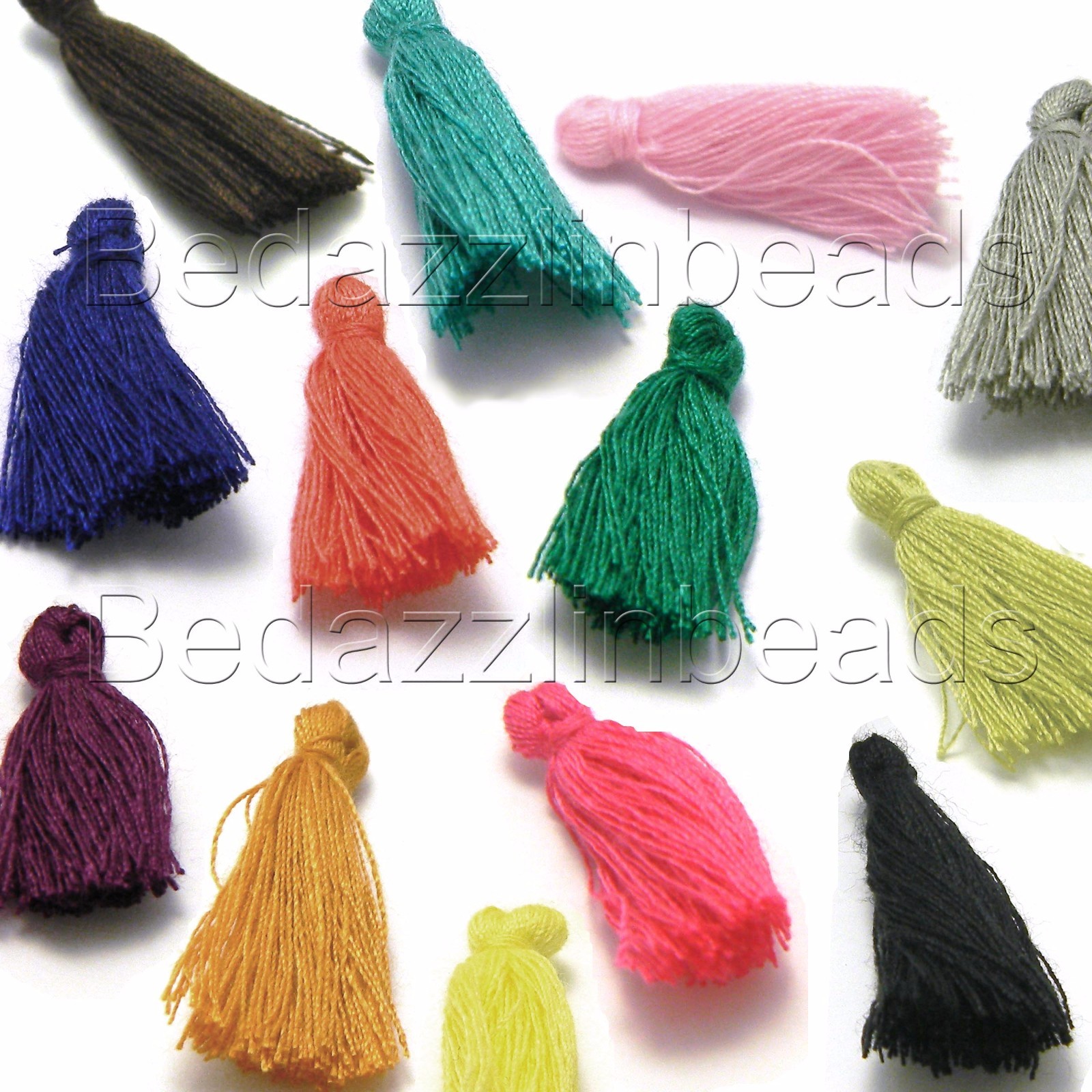 Lot of 6 Mini 1 1/4 inch Long Cotton Thread Tassel Charms for Sewing or Jewelry