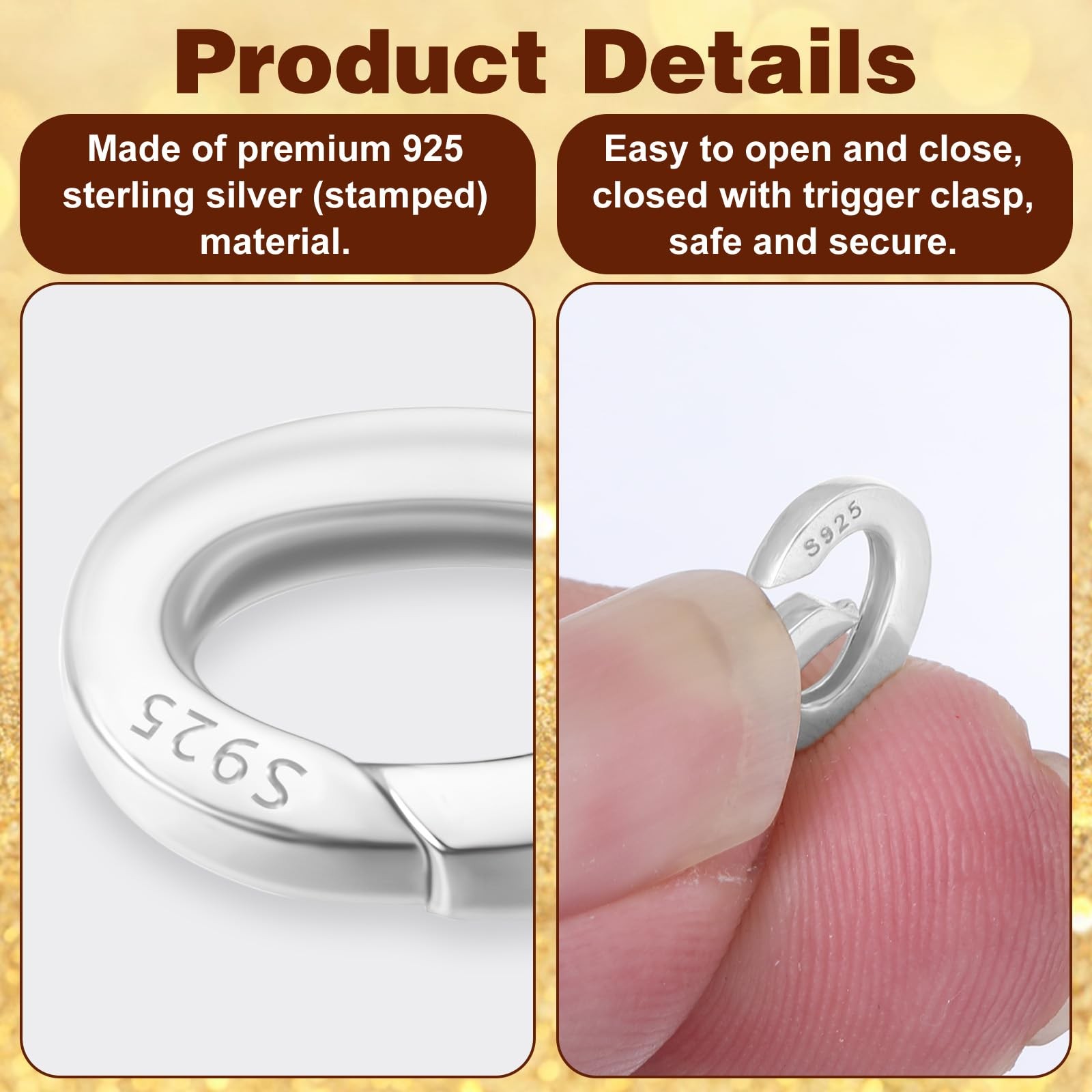 2Pcs S925 Spring Necklace Bracelet Clasps and Closures, Oval Sterling Silver Spr