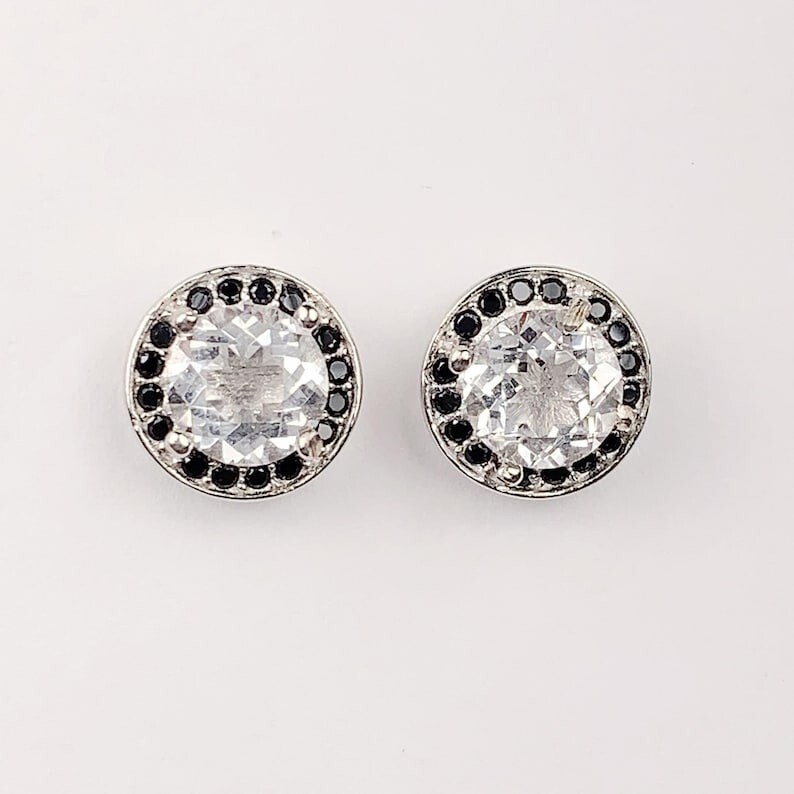 White Quartz Crystal Round Cut 18k Gold Plated S 925 Sterling Silver Earrings