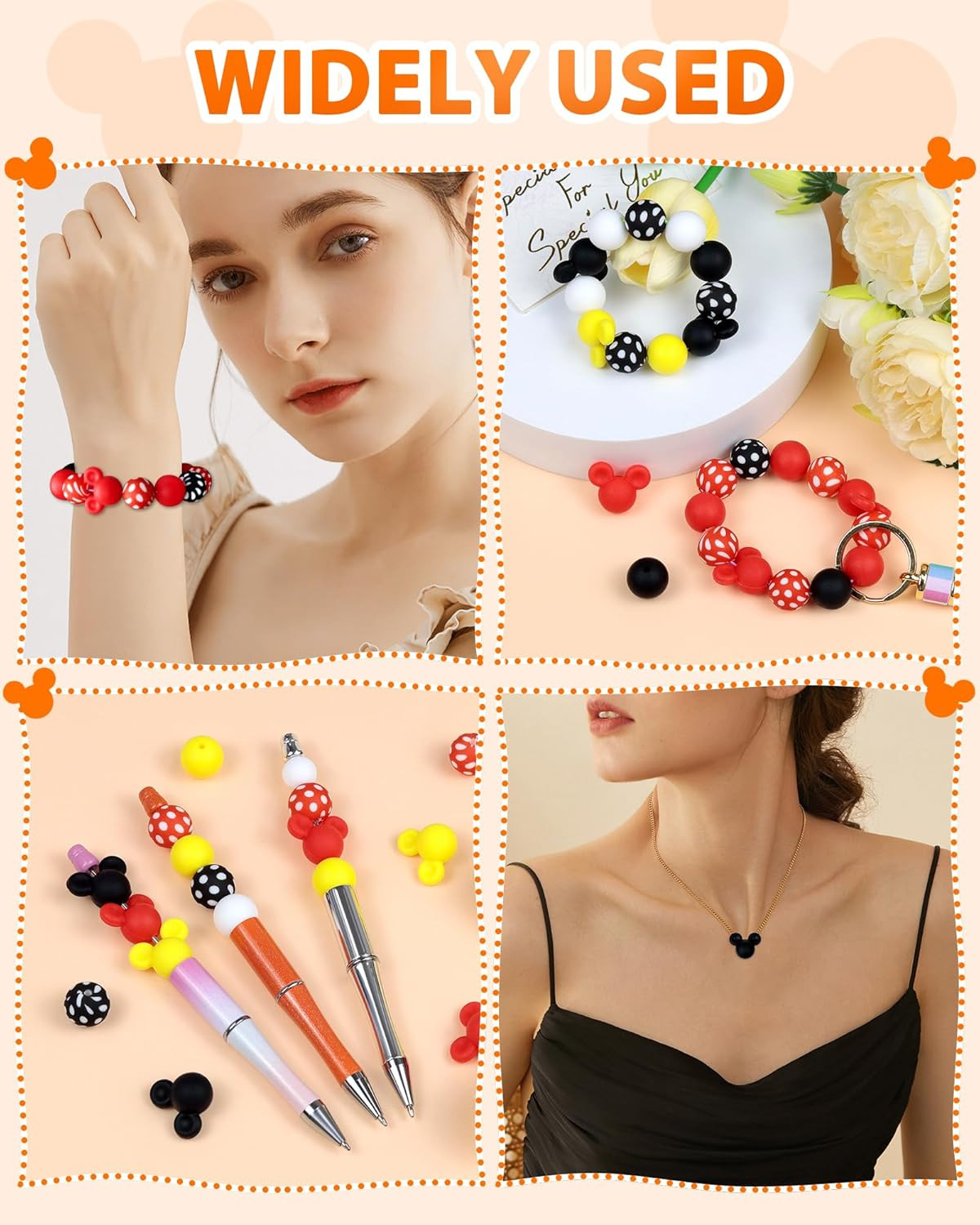 76PCS Mouse Focal Silicone Beads for Keychain, Pen, Lanyard DIY Crafts – Mouse
