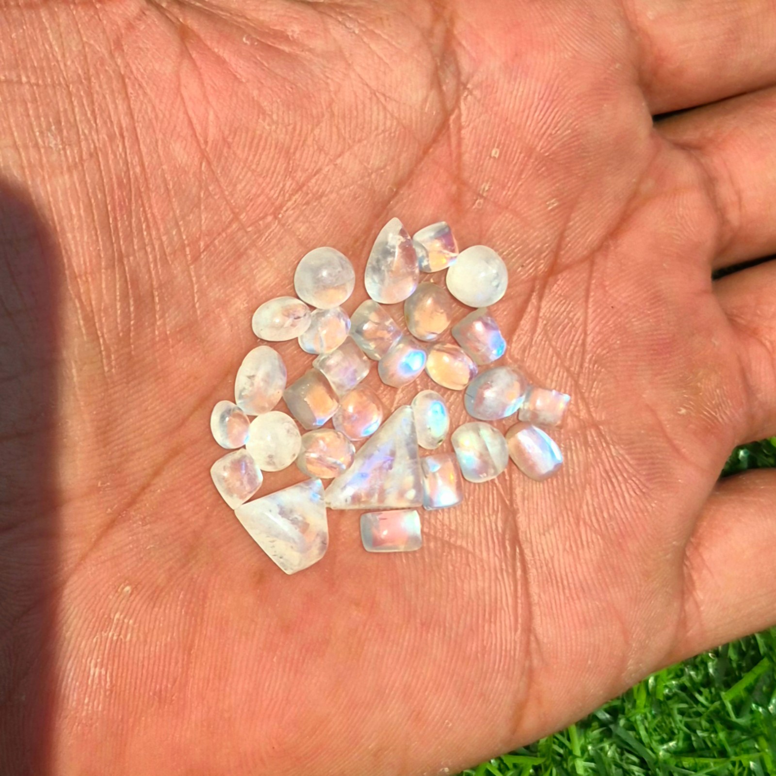 28 Pieces Lot Natural Blue Fire Moonstone Mix Shape Cabochon Loose Gemstone