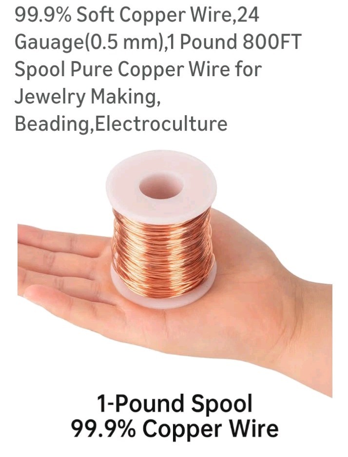 99.9% Solid Bare Copper Wire 24 Gauge .5 mm 800Ft 1lb Spool