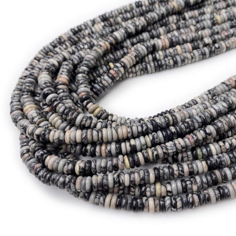 2x6mm Natural Black Spider Web Jasper Rondelle Spacer Beads for Jewelry Making