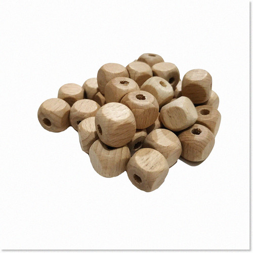 50pcs Beech Wooden Square Beads, 12mm Blank