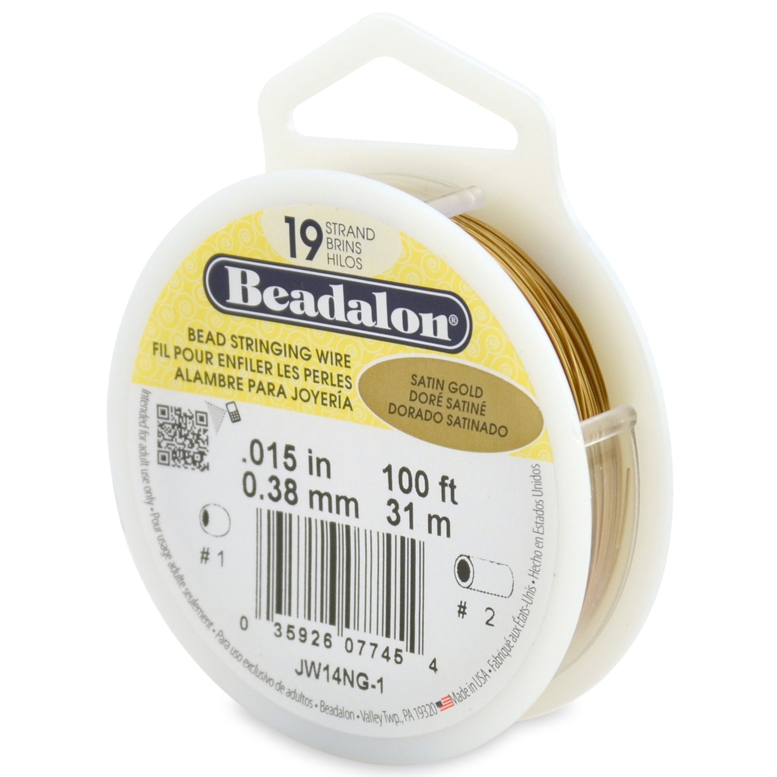 100-Feet 19-Strand Bead Stringing Wire 0.015-Inch Satin Gold Finish