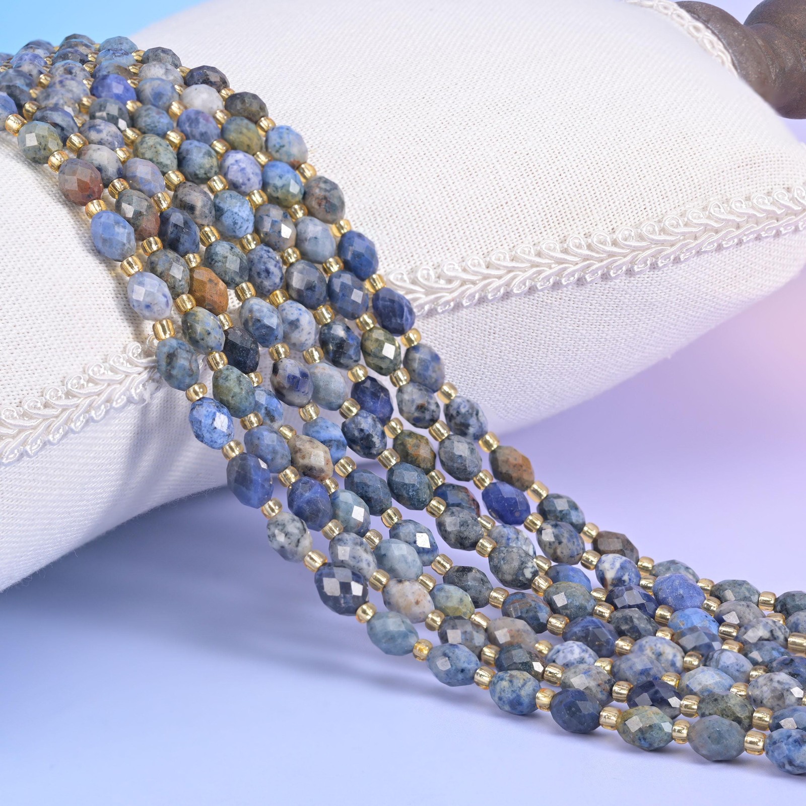 Sunset Dumortierite Faceted Rice Barrel Beads 6x8mm 15.5 Inch Strand