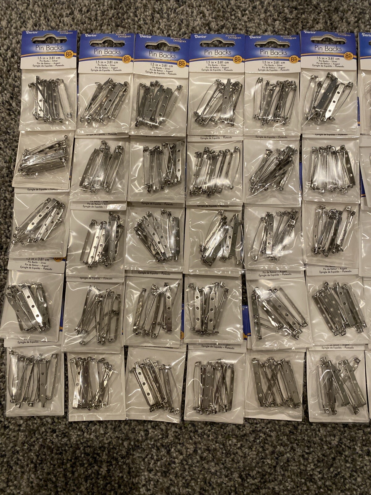 Steel Pin Backs 1.5” Silver toned 40 Pieces NEW 3 Hole Brooch Jewelry Findings