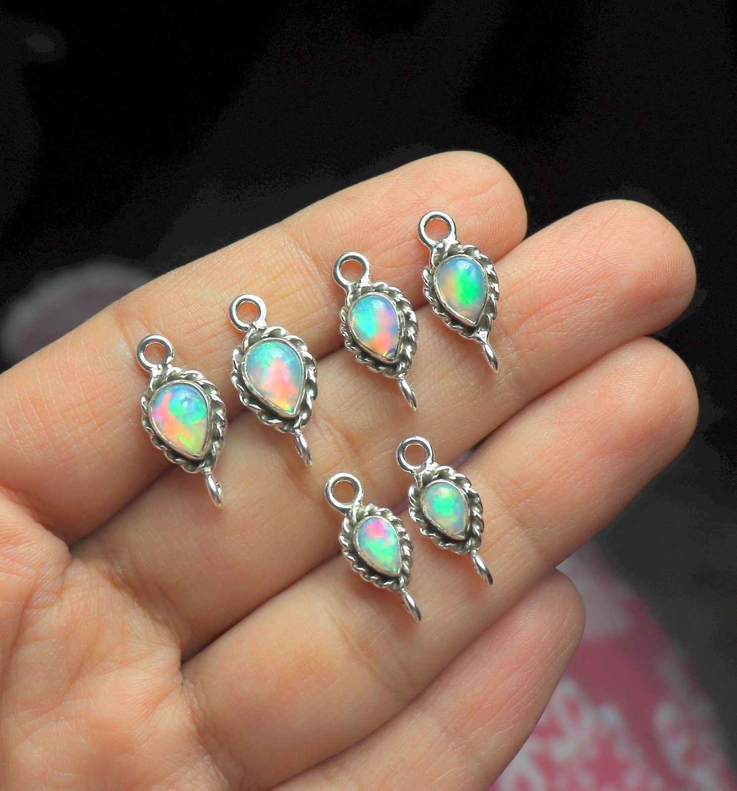 Natural Ethiopian opal connector sterling silver links for DIY jewelry making