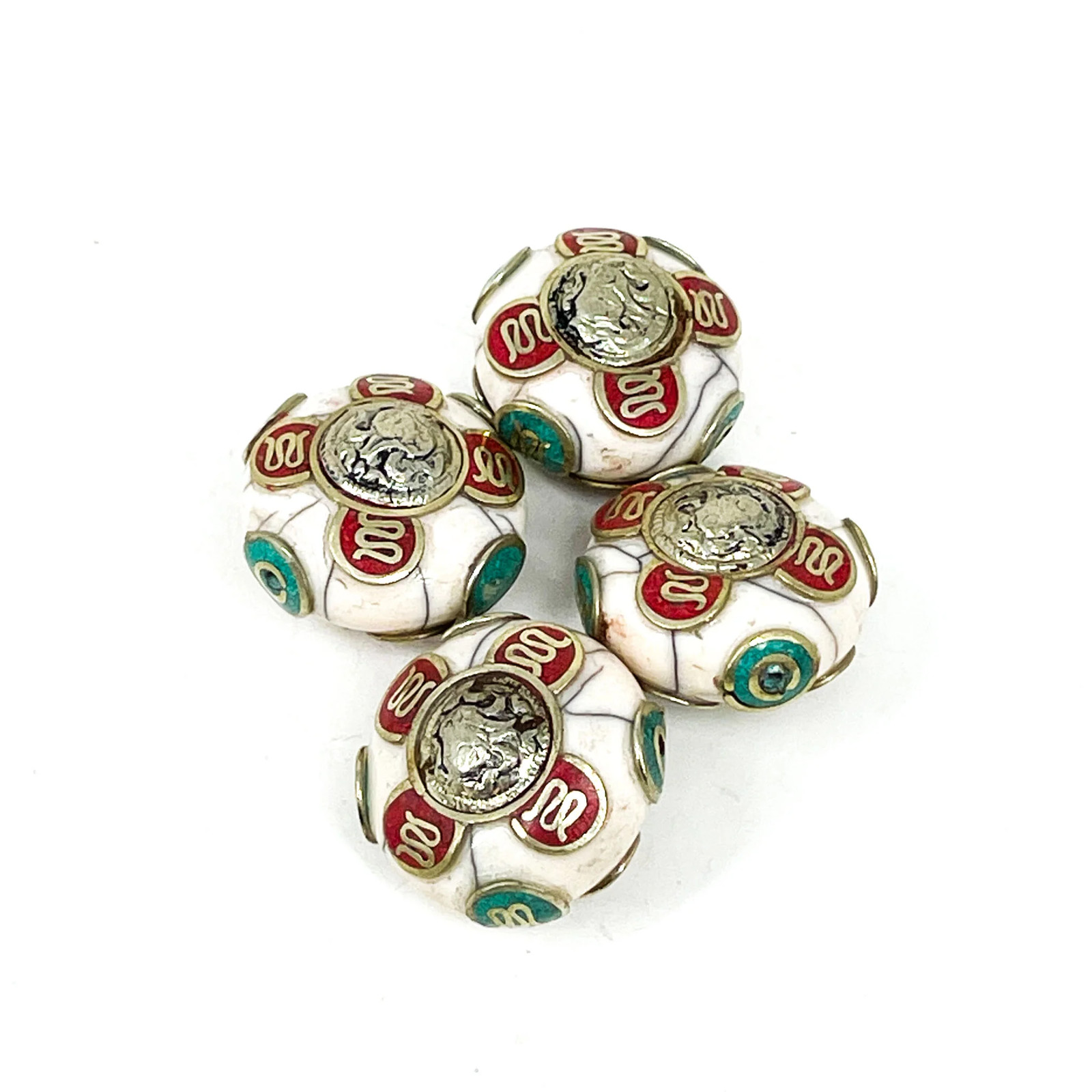 4 Tibetan White Crackle Beads