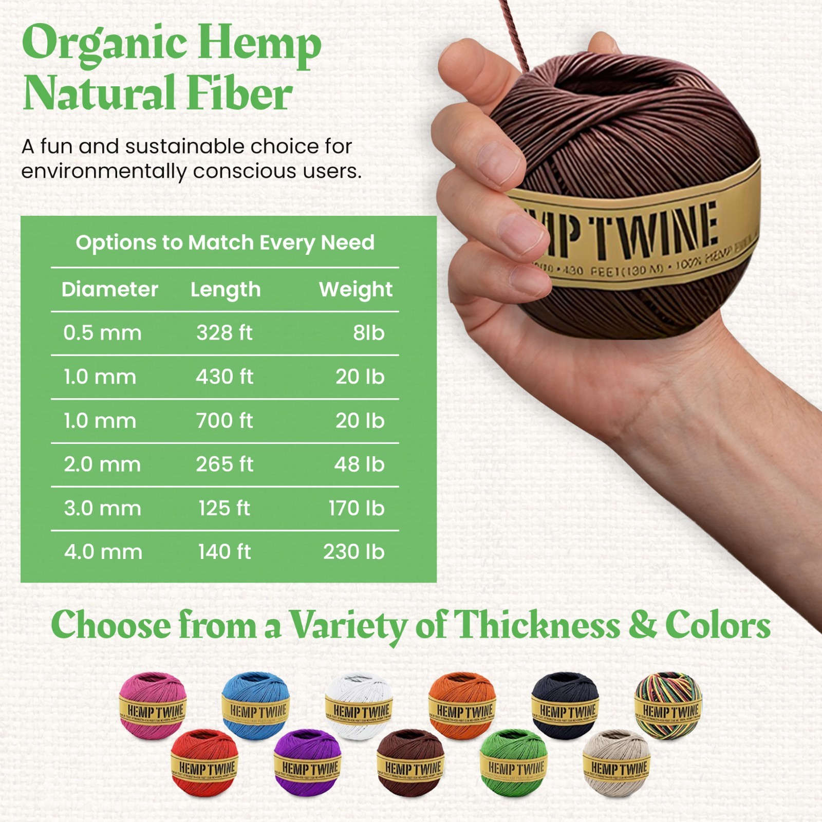 Hemp Twine – Eco-Friendly – 1 mm – 12 Colors – Jewelry, Crafts, Waxed Candle