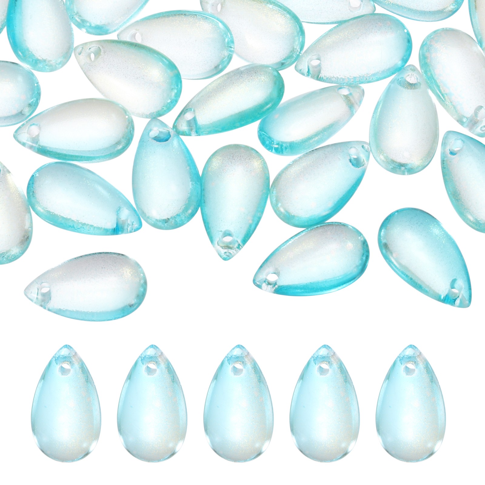 50Pcs Crystal Teardrop Beads, Top Drilled Charm Czech, Blue Golden