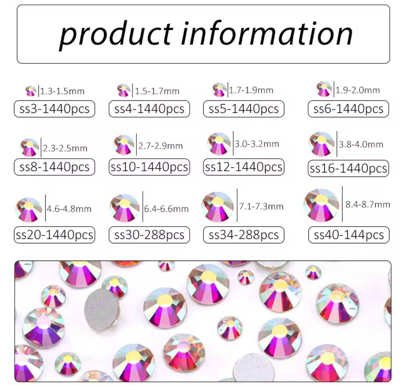 1440p Glass Crystal Flatback HOT FIX Rhinestones SS6, 8, 10,12,16,20,30 US