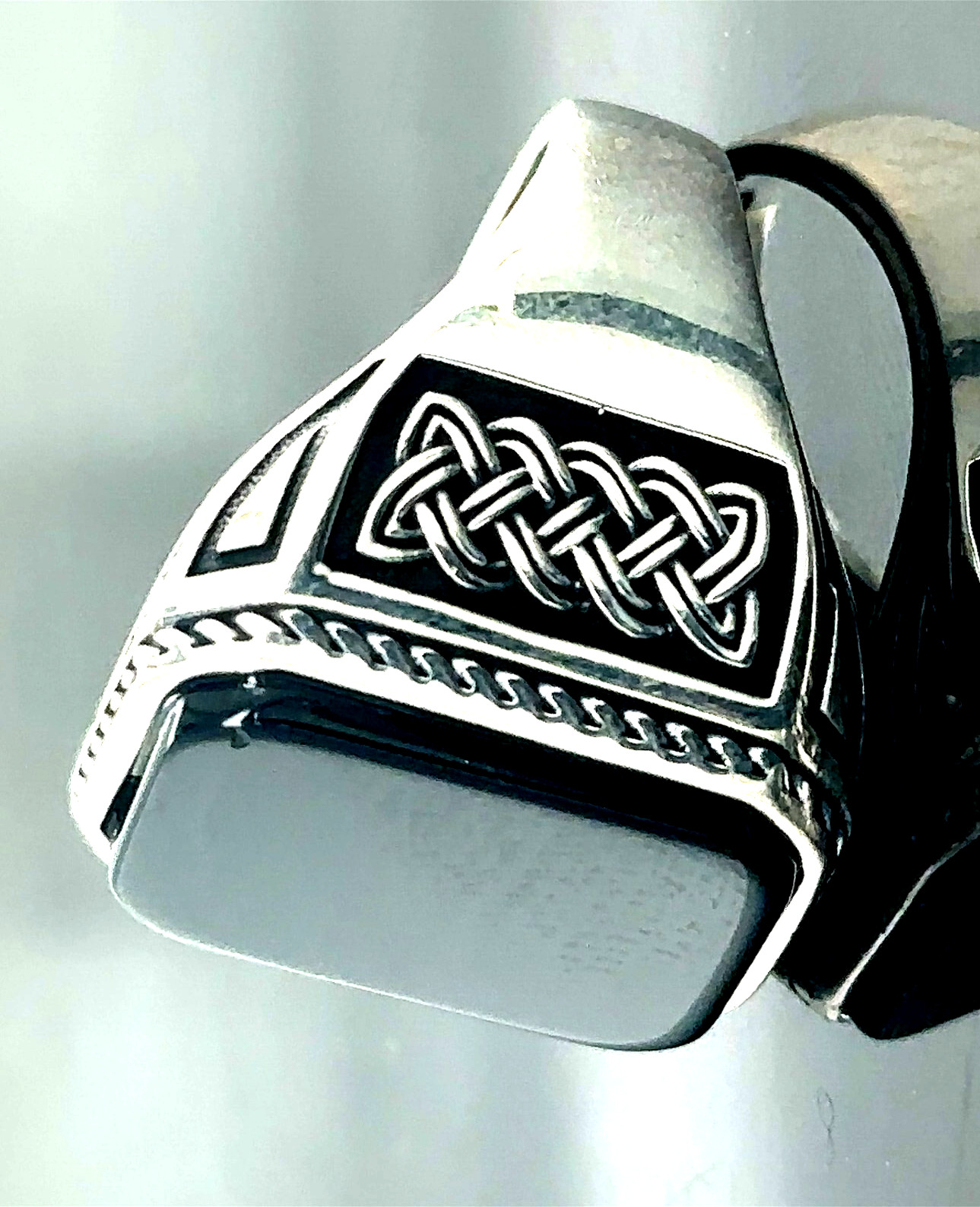 Men 925 Sterling Silver Black Onyx Ring Celtic Knot Motif State Band Handmade