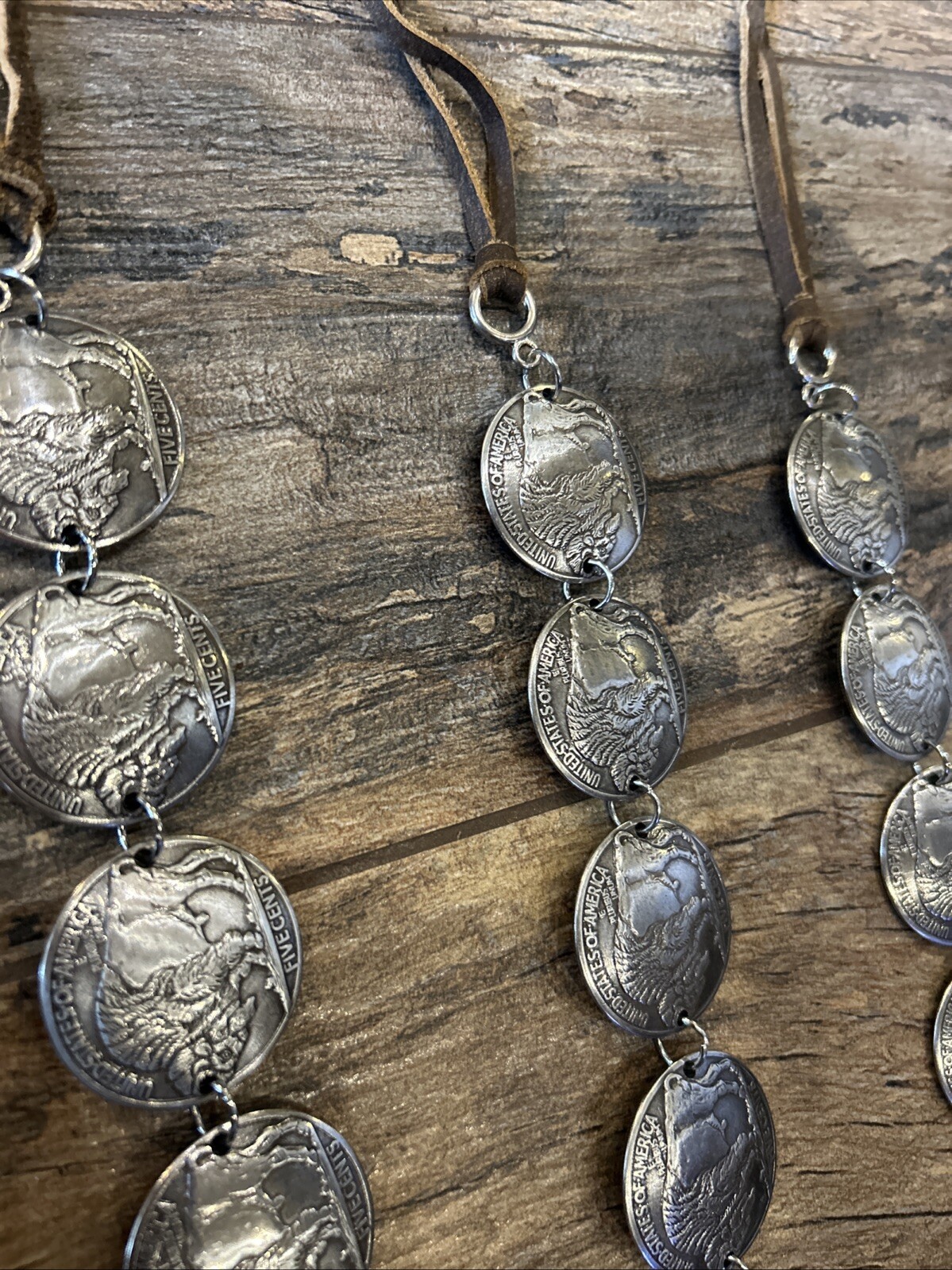 28 1913 Buffalo Nickel Pendants Attached To Leather For Straps And Crafting
