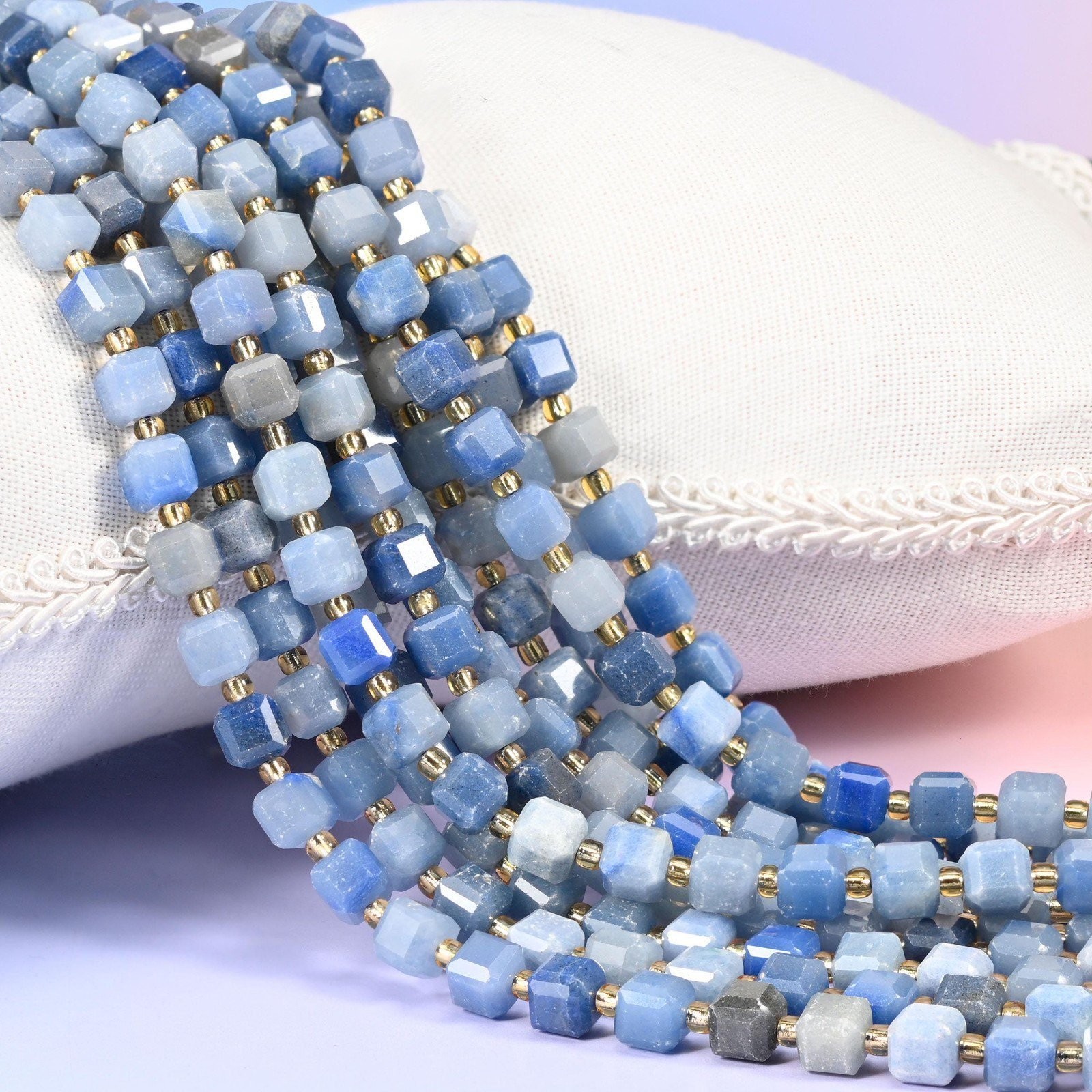 Blue Aventurine Faceted Cube Beads: Size 6mm 8mm, Jewelry Making, 15 inch Strand