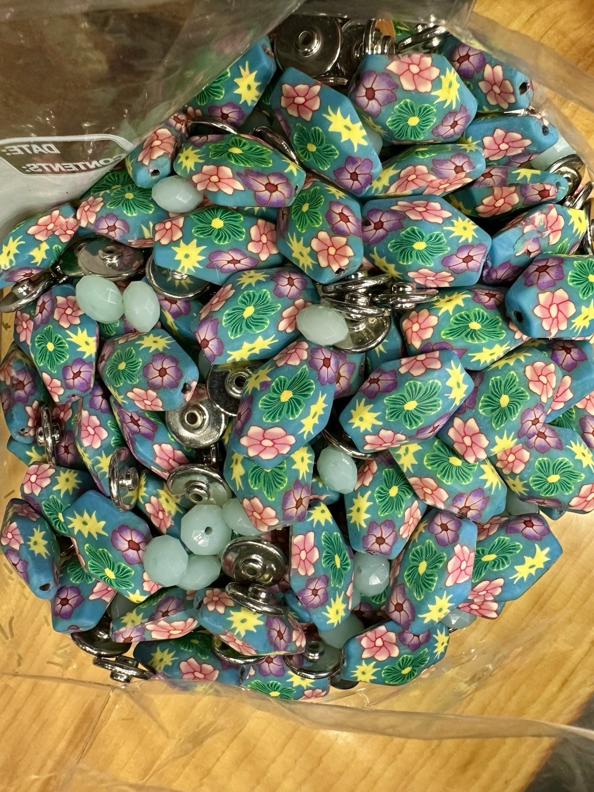 Half Gallon Lot Of Fimo clay Floral Beads And Spacers Over 200 Beads