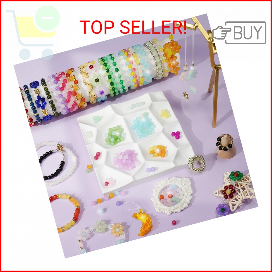 Sunlode Glass Beads for Bracelets 1400pcs Bracelet Making Kit 6mm Glass Bead for
