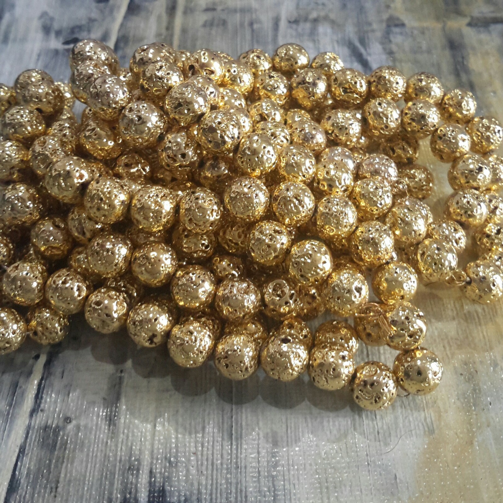 Natural Lava Electroplated Bumpy 8mm, 47pce Gold Free postage. Oz Seller