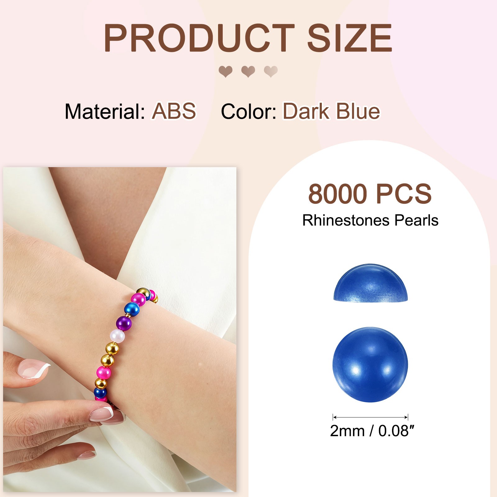 8000 Pcs 2mm Dark Blue Half Round Pearls Beads for Crafting