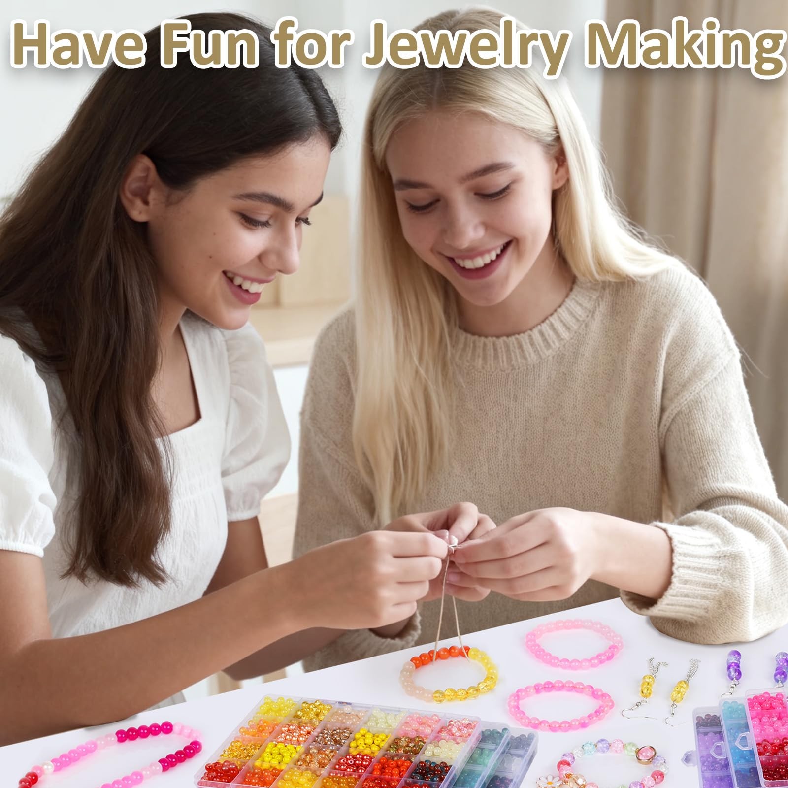 XSEINO About 7200PCS 6mm Glass Beads Bracelet Making 6mm, Multicolor 6Box