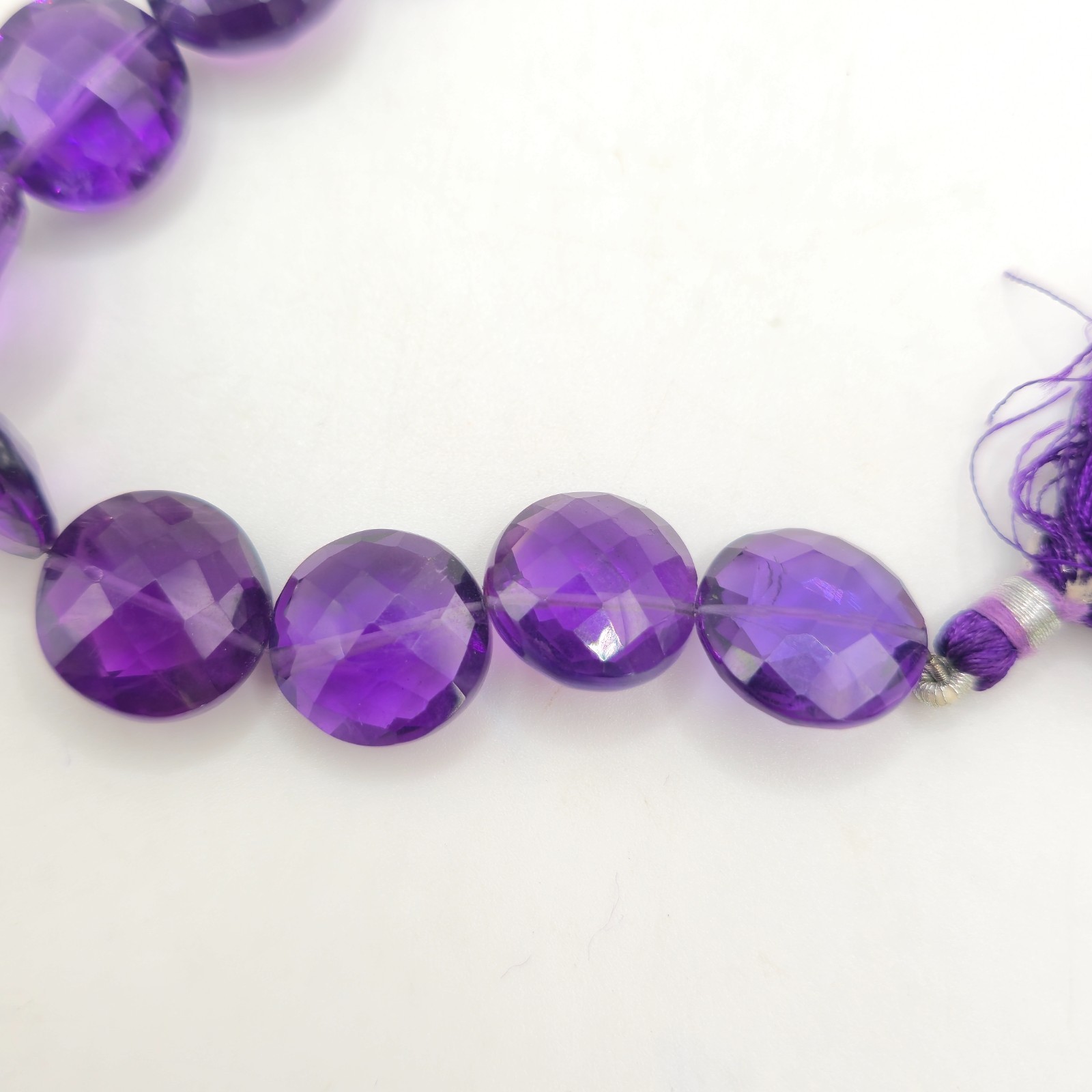 Fire Mountain Natural Amethyst Faceted Puff Flat Round 14mm Beads Loose – 13 pc