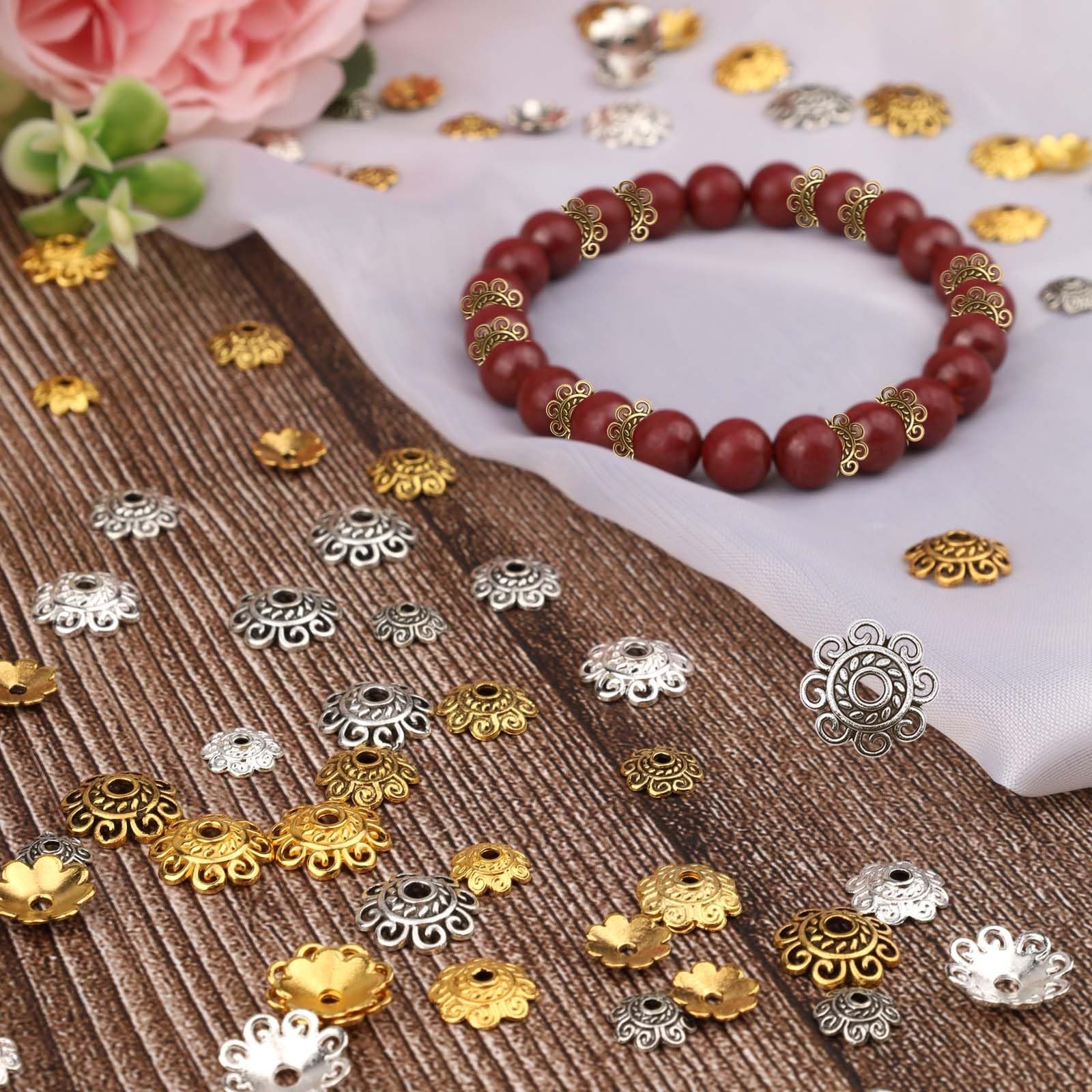 120Pcs Spacer Beads Caps, Gold & Silver Bali Style Mixed Tibetan Silver and A…