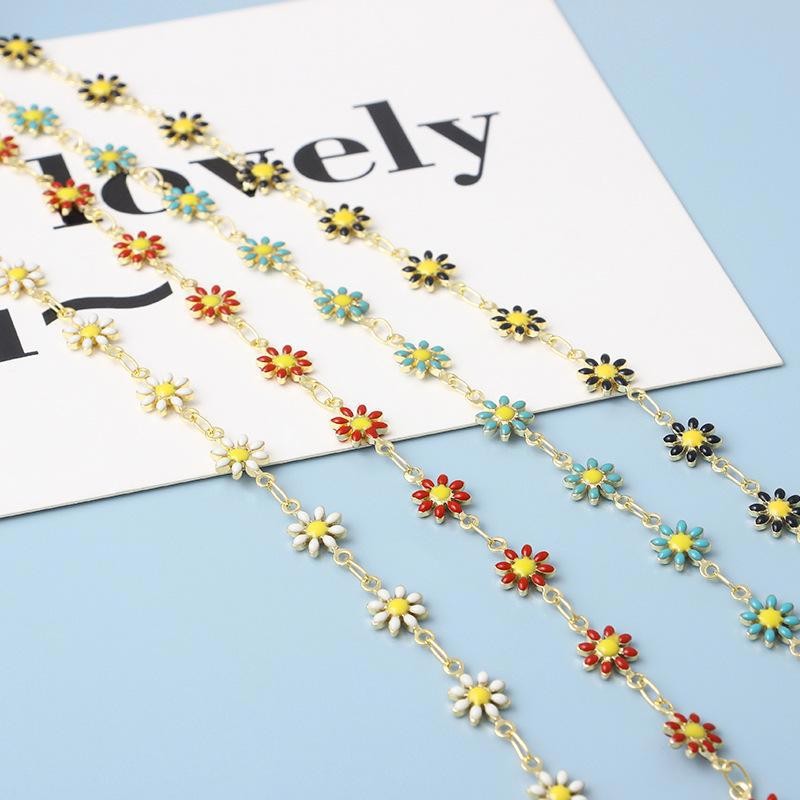 1Foot 18K Gold Plated Flower Chain, Enamel Flower Chain Minimalist Jewelry DIY