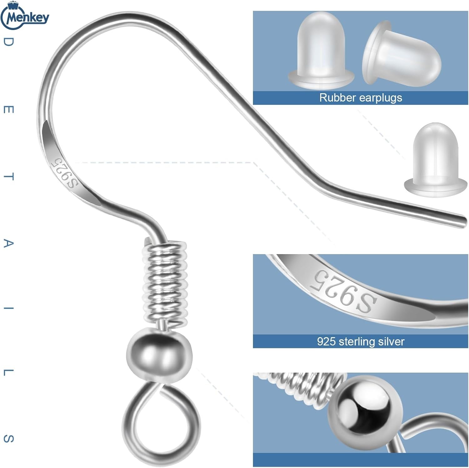 925 Sterling Mixed Earring Hooks 120 PCS/60 Pairs, Ear Wires Fish Hooksfor DI…