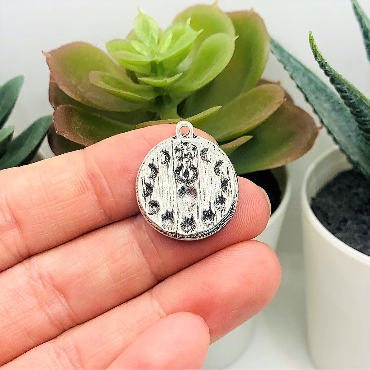 Antique Silver Goddess Pendant Charm with Moon Phases, 20x23mm – US Seller