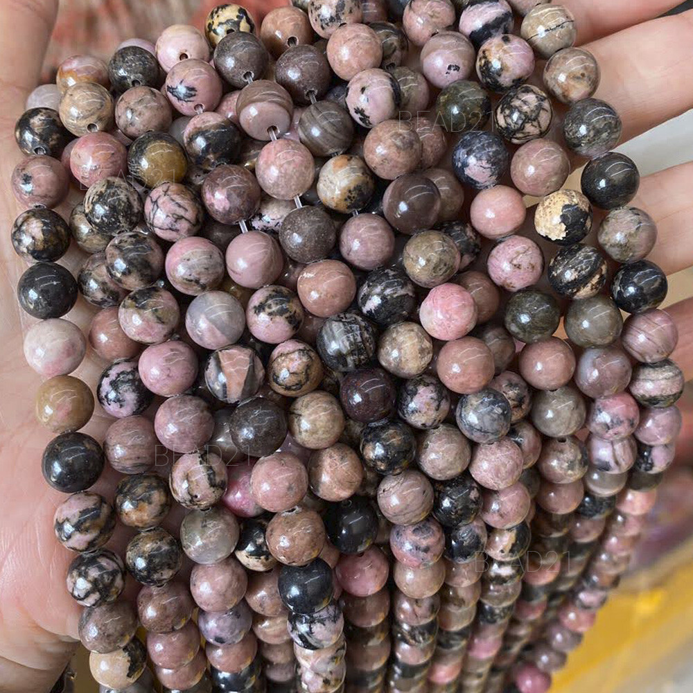 Rhodonite Beads Gemstone Round Loose 4mm 6mm 8mm 10mm 12mm 15″ Strand