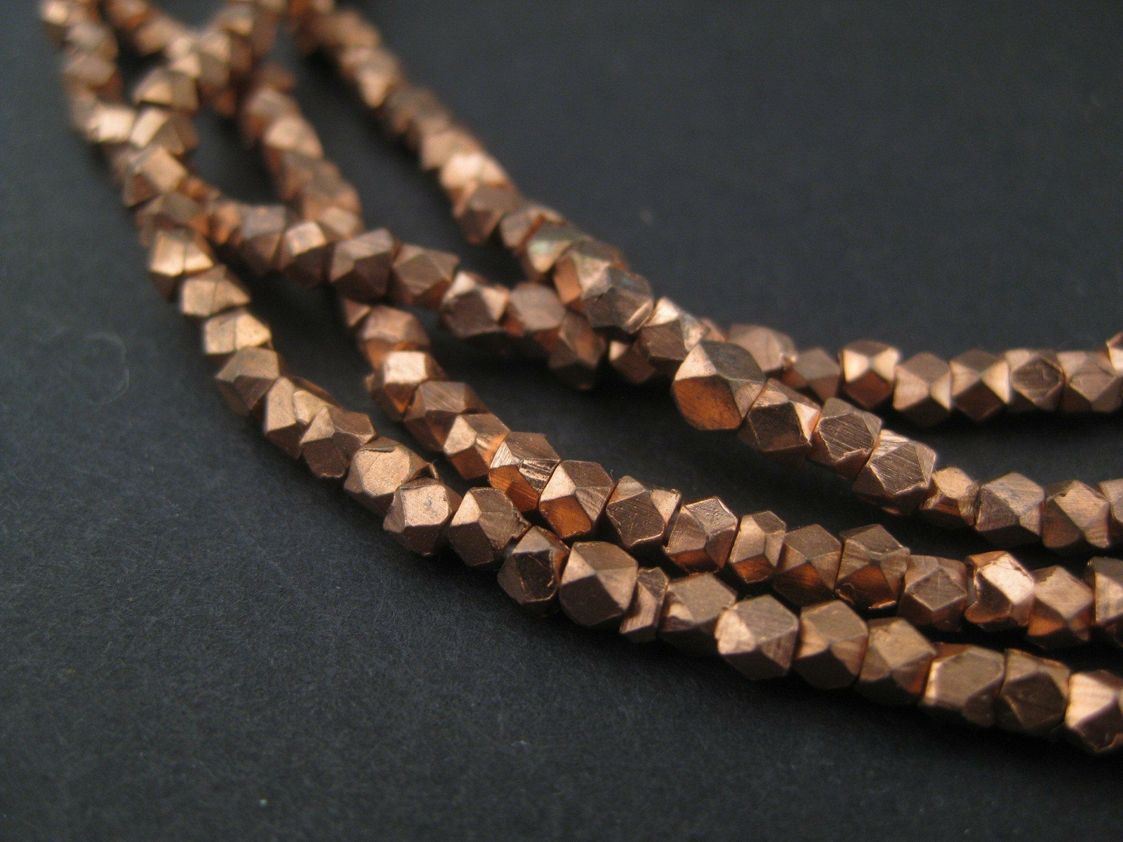 Tiny Diamond Cut Faceted Copper Beads 2mm 24 Inch Strand