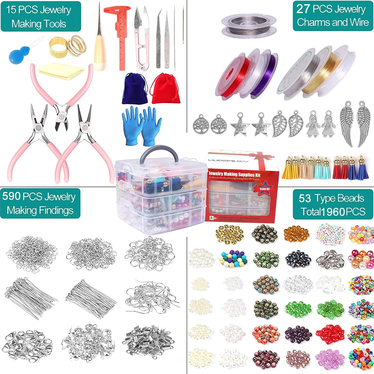 Complete DIY Jewelry Making Kit: 1960 Beads, Tools & Findings for All Creatives
