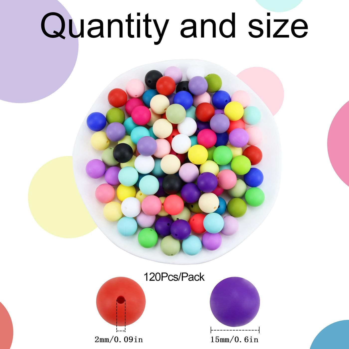 120 Pcs Silicone Beads 24 Colors 15 mm Silcone Beads for Keychain/Bracelet/Pens