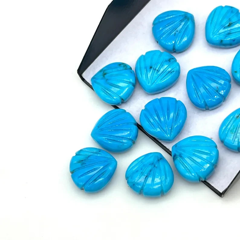 5Pcs Blue Turquoise Carved Shell Shape Beads, 12 MM Shell Beads,Carved Gemstone
