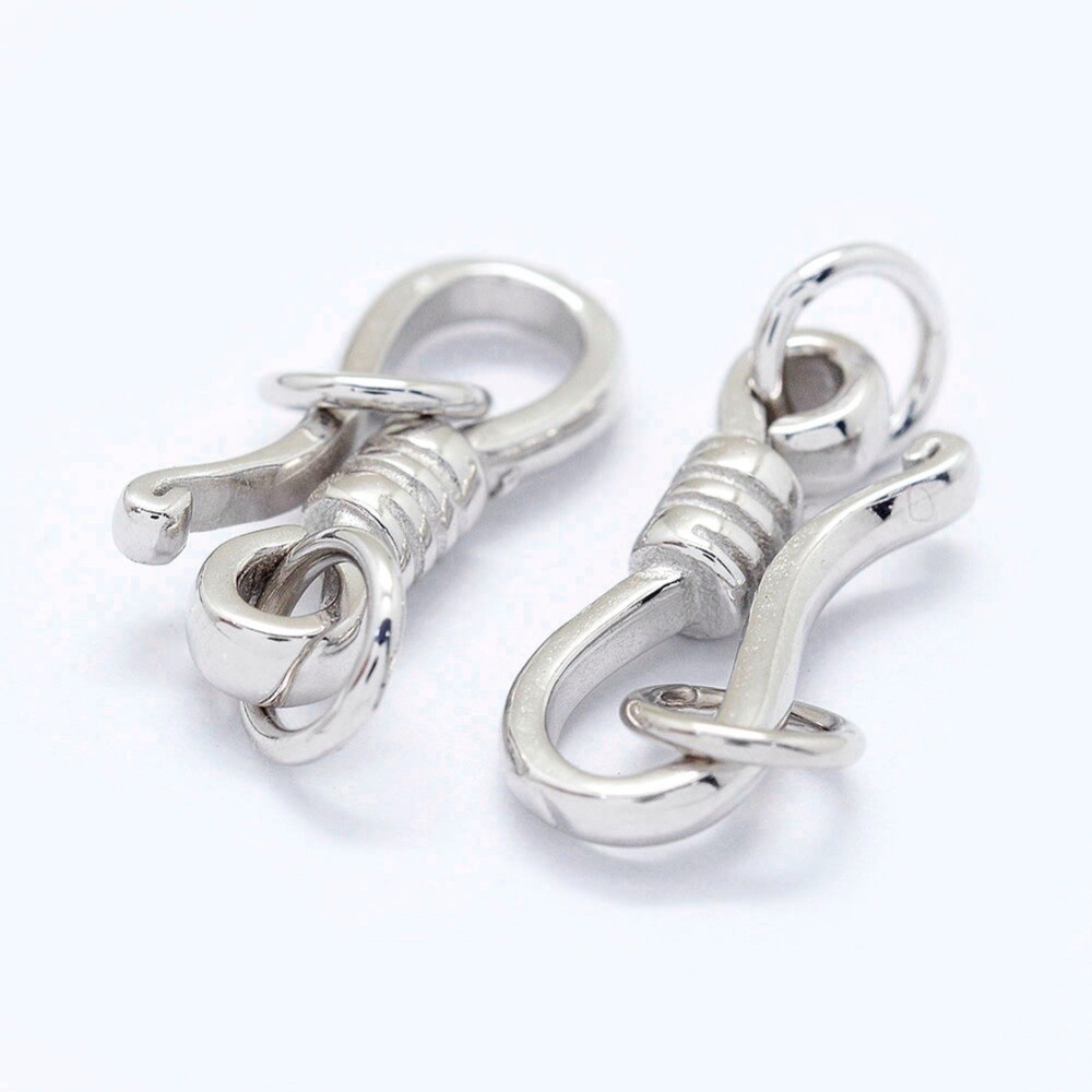 925 Sterling Silver S-Hook Clasps, Platinum, 13.5x5x2.5mm, Hole: 3mm and 5x3mm