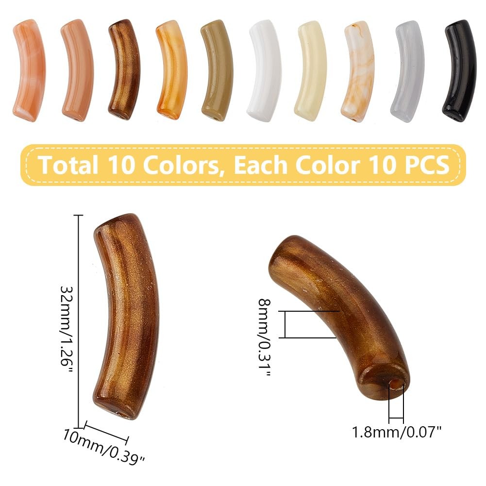 PH PandaHall 100pcs Acrylic Tube Beads, 10 Colors Opaque Bracelet Beads for J…