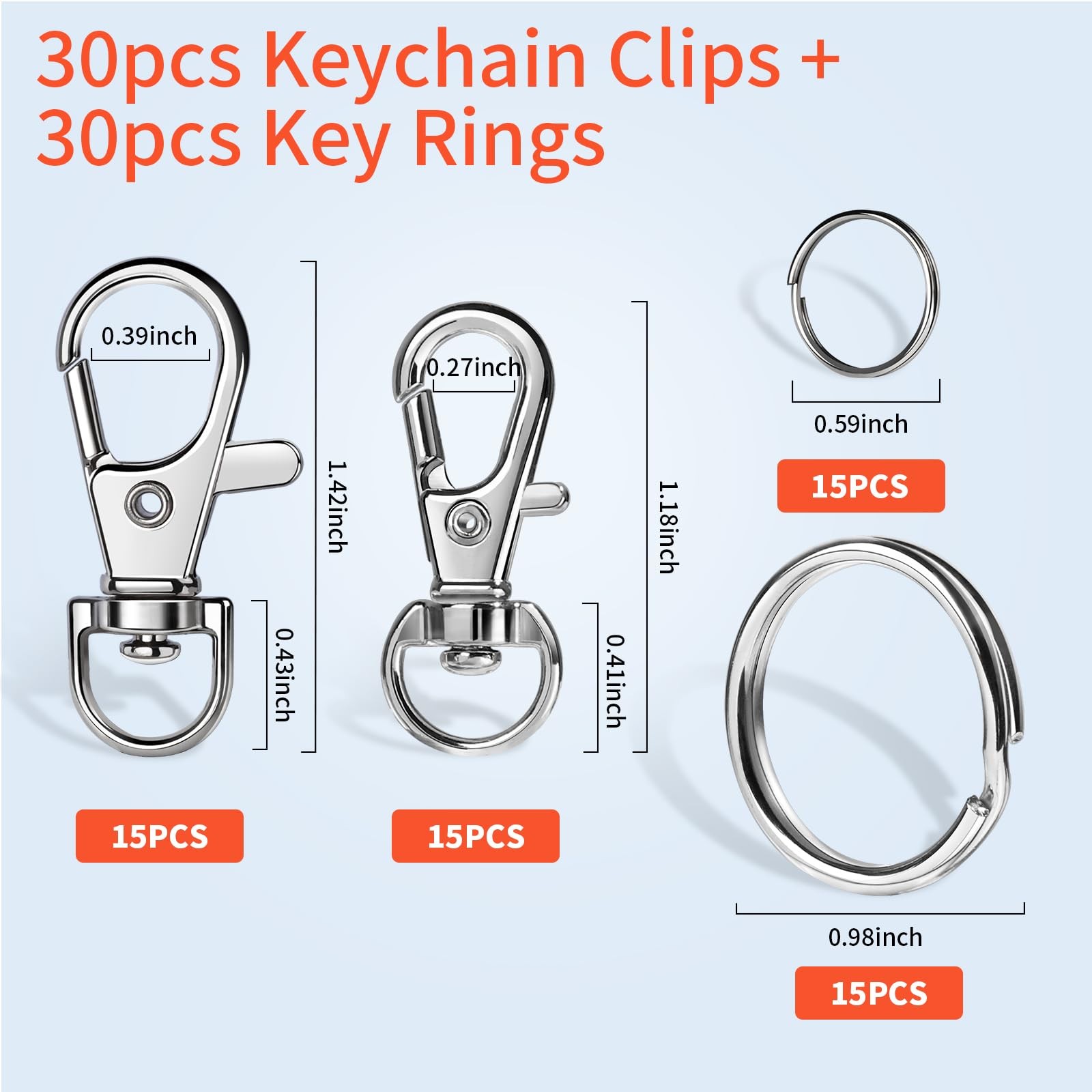 LEOBRO 60 PCS Swivel Snap Hooks and Key Rings, Keychain Clips Silver
