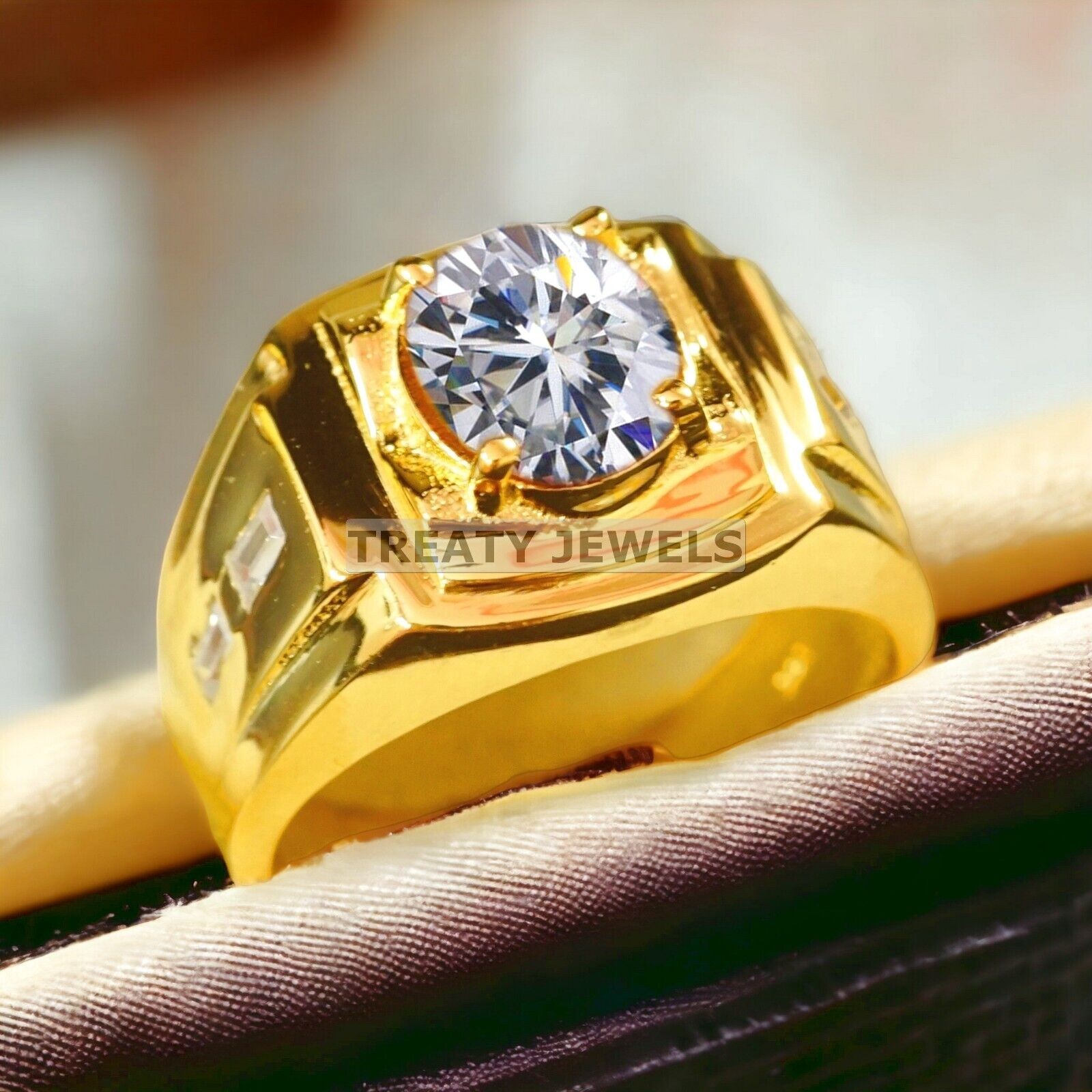 Moissanite Oval Cut With 14k Yellow Gold Ring For Men’s #A437 #