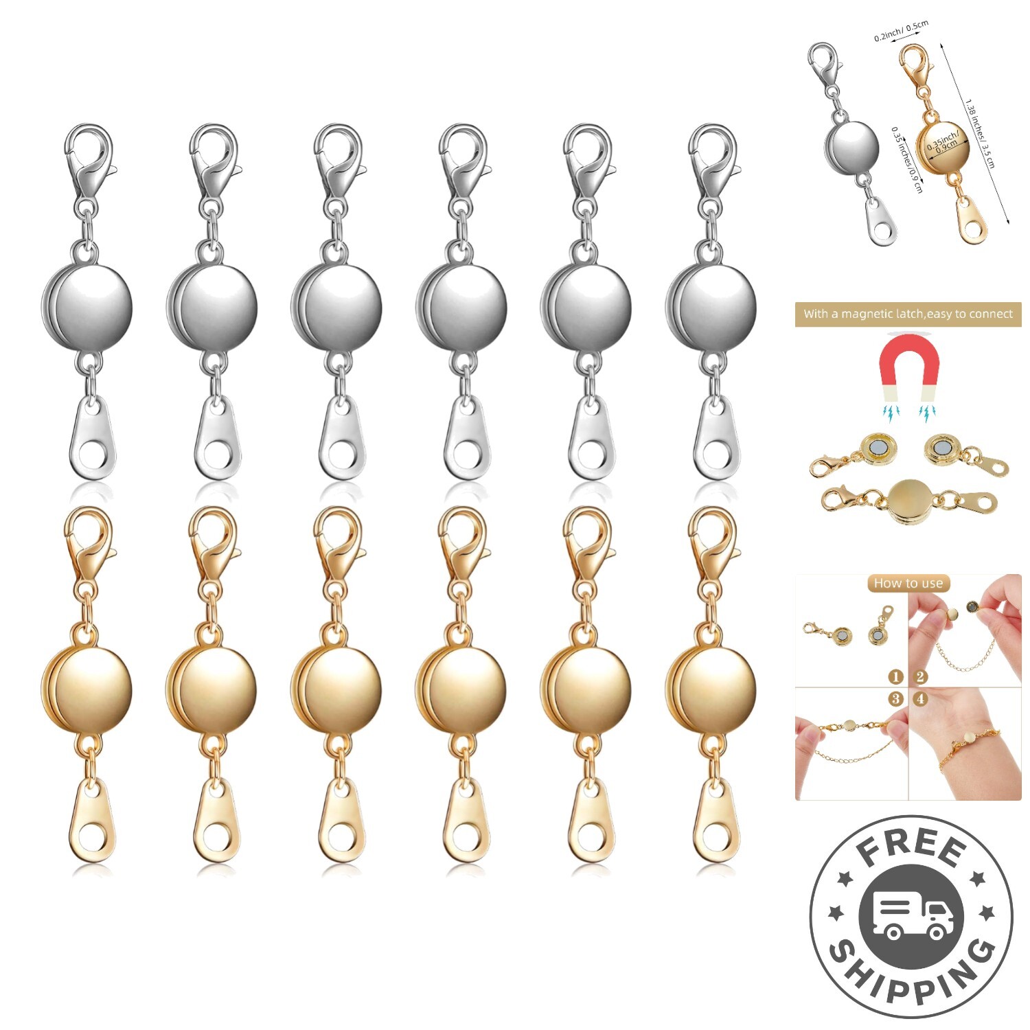 Easy-to-Use Magnetic Jewelry Clasps – 12 Round Pieces for Necklaces & Bracelets