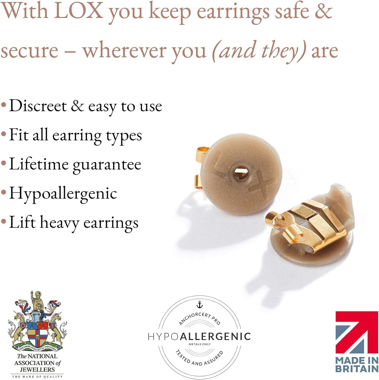 Safe & Easy-to-Use Earring Back Replacements – Gold (2)
