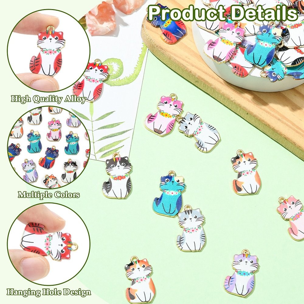 45pcs Enamel Cat Charms Cute Animal Charm Pendants Alloy Enamel Charms for DIY