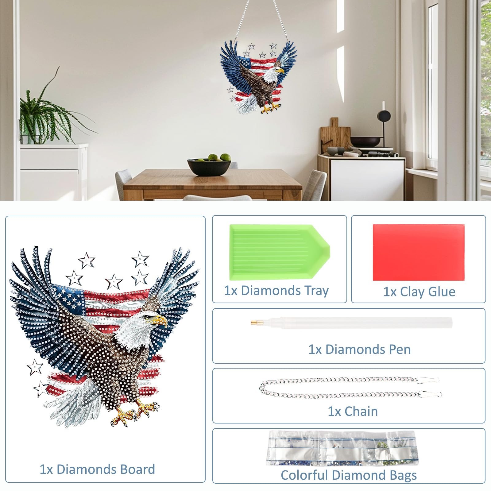 Eagle Diamond Art Hanging Kit for Adult, Special Shaped Rhinestone, DIY Acrylic