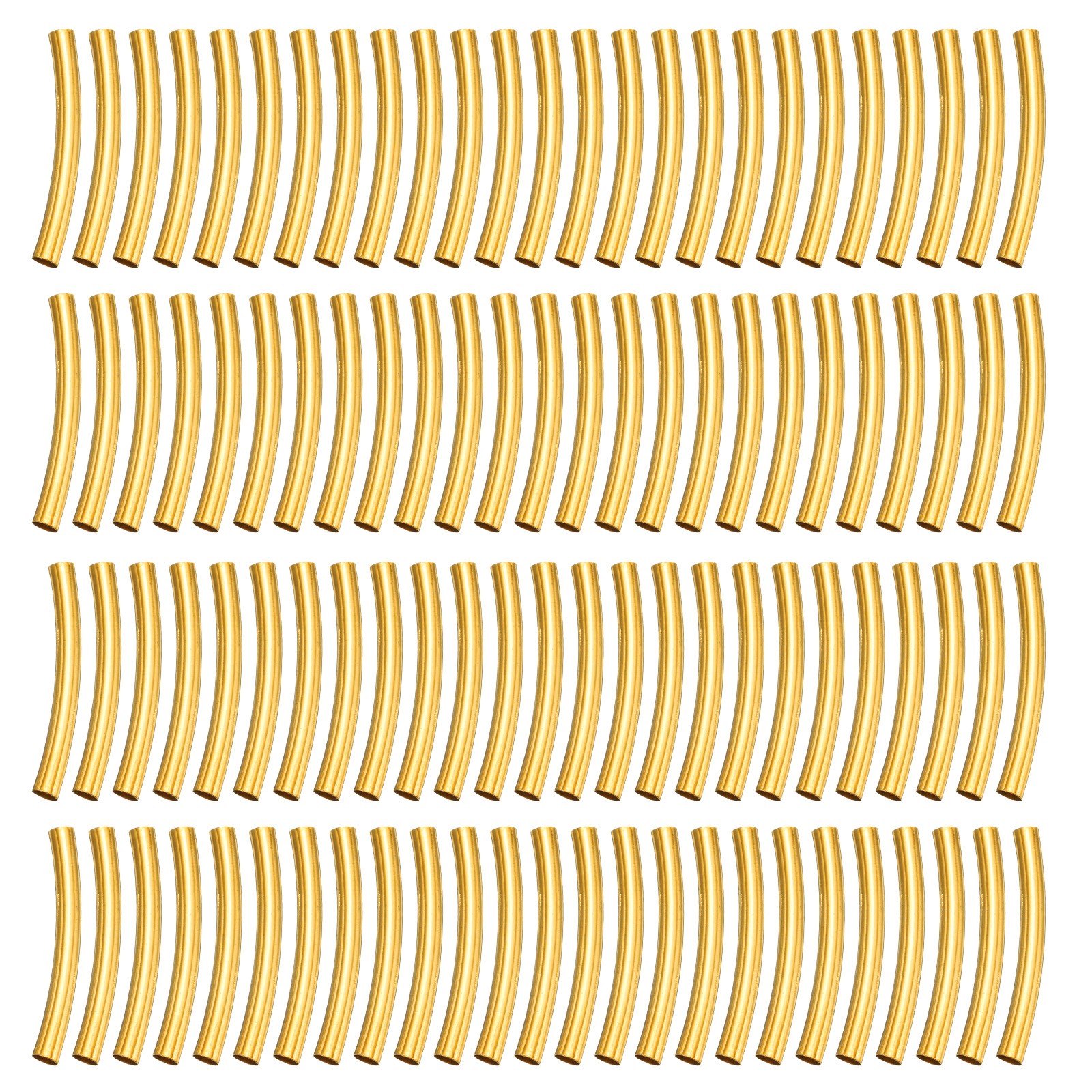 100 Pcs Tube Beads, 3x25mm Curved Noodle Beads for Jewelry Making, Gold